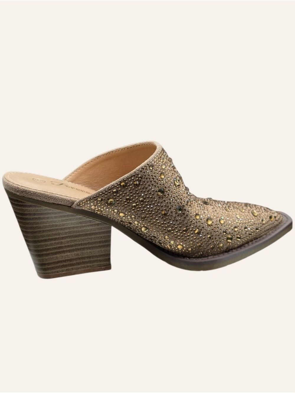 Champagne Rhinestone Mule Heels Size 6 NIB Coastal Cowgirl Western Glam